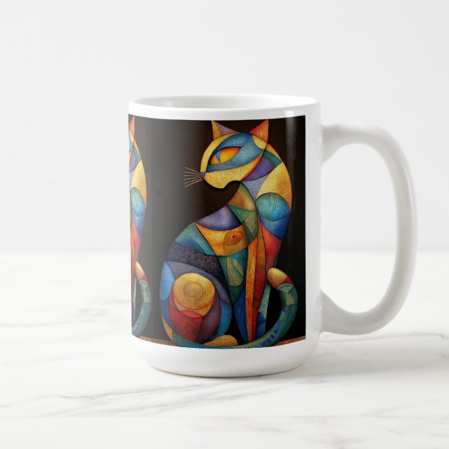 Abstrakter Katzenkaffeebecher – Farbige Geometrie Kaffeetasse (Rechts)