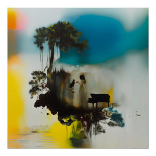 Abstrakter Klavier Katzenbaum Hexerei Kunst, Dicht Poster