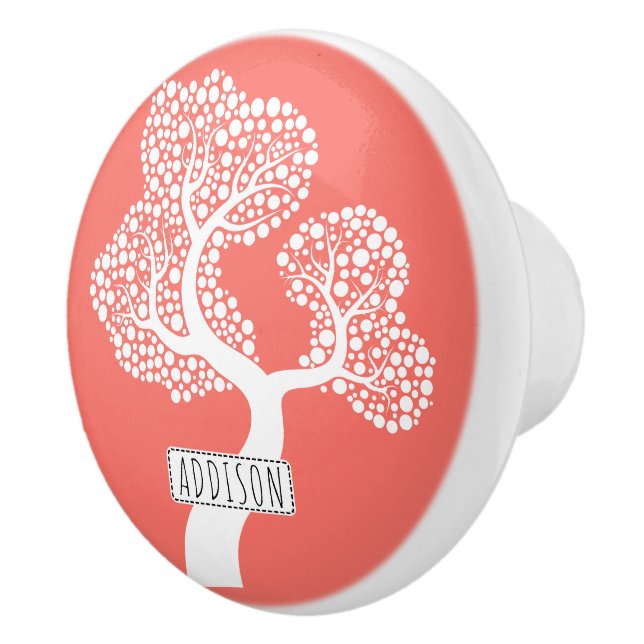 Abstrakter Kreisbaum und Name auf lebender Koralle Keramikknauf (Rechts)