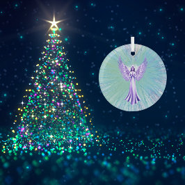 Abstrakter Kristallheilender Engel | Lila und Aqua Ornament Aus Glas