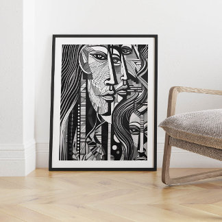 Abstrakter Kubismus Schwarz-Weiß-Kunst Poster