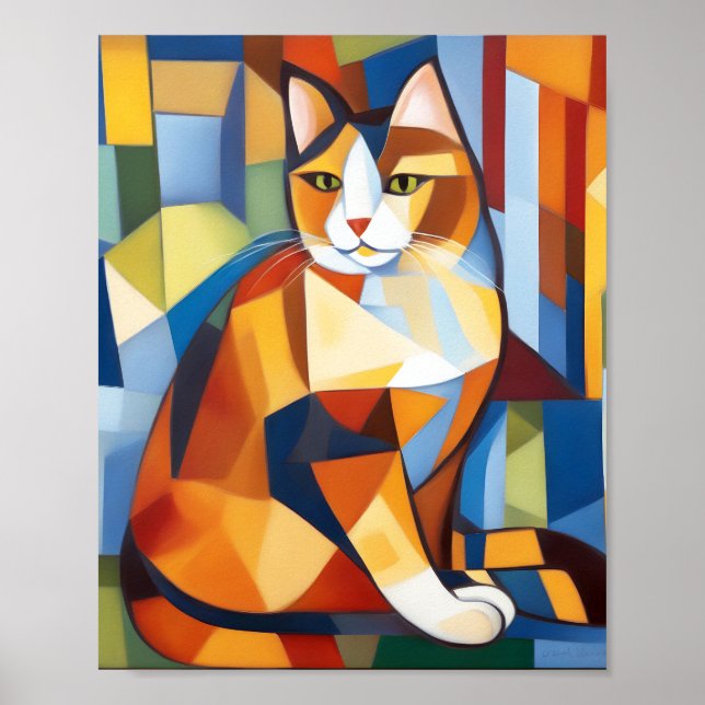 Abstrakter Kubist Calico Cat Poster (Vorne)