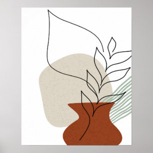 Abstrakter Kunst Ein-Linien-Vase und Blatt Kunst D Poster
