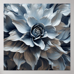 Abstrakter Kunstdruck in blaugrauem Ton Poster