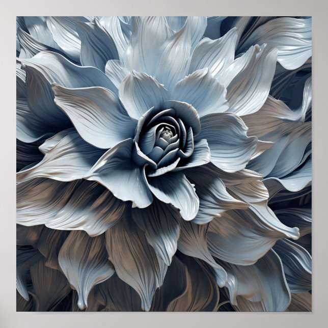 Abstrakter Kunstdruck in blaugrauem Ton Poster (Vorne)