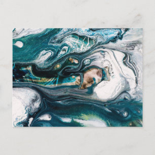 ABSTRAKTER KUNSTDRUCKER AQUAMARIN WEISSE KUPPLUNG POSTKARTE