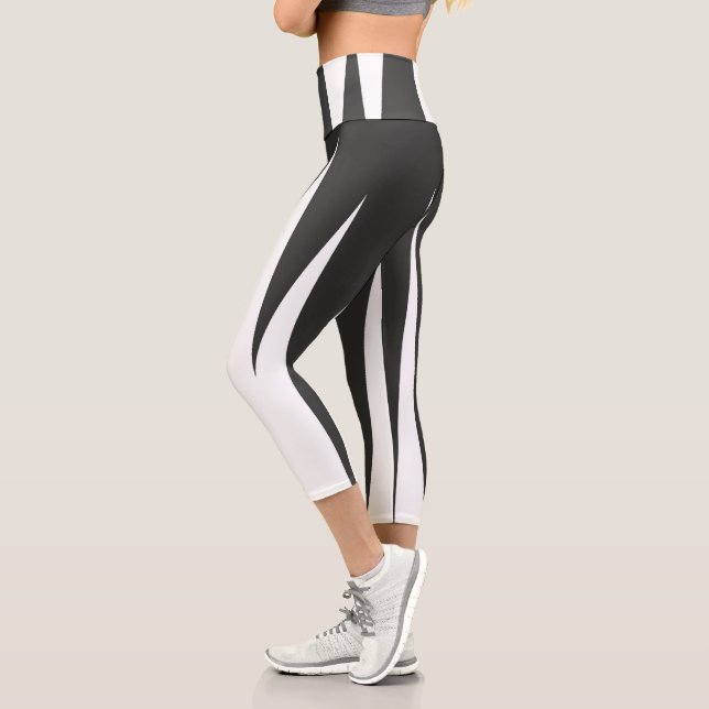 Abstrakter KunstMinimalismus Grau weiße Linien Capri Leggings (Links)