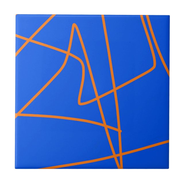 Abstrakter Kunstschatz Pasta Orange Blue Fliese (Vorderseite)