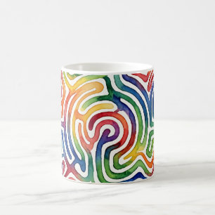 Abstrakter Labyrinth-Regenbogen-Wasserfarben-Kaffe Kaffeetasse