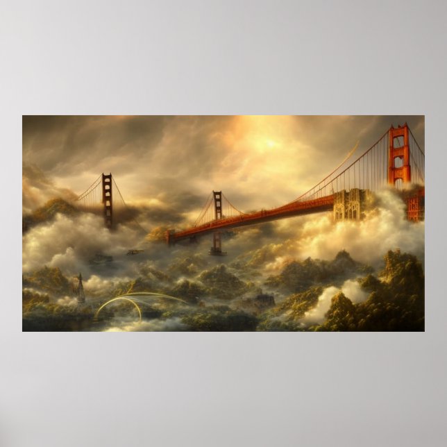 Abstrakter Landschaftssturm Golden Gate Bridge Poster (Vorne)