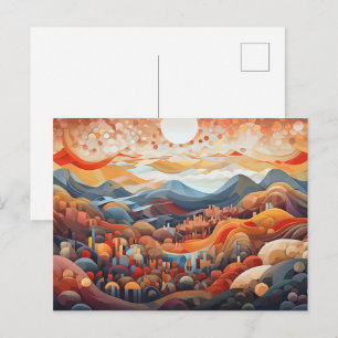 Abstrakter Landschaftstal Vs Berg Illustrator Postkarte