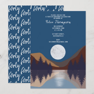 Abstrakter Landschaftswald Moon 40 Geburtstag Einladung