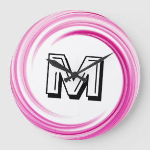 Abstrakter Lavendel Swirl Monogramm Große Wanduhr