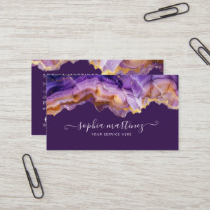 Abstrakter lila Achat-Gold-Glitter-Marmor-QR-Code Visitenkarte