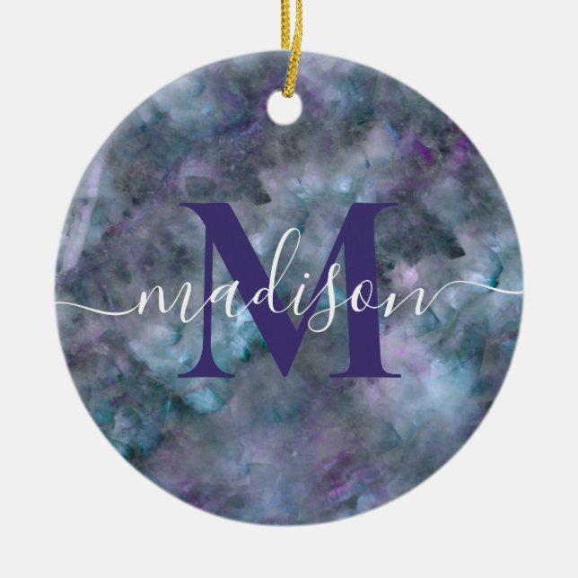 Abstrakter lila aquamariner Quarzgranit Keramik Ornament (Vorne)