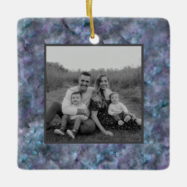 Abstrakter lila aquamariner Quarzgranit Keramikornament (Vorderseite)