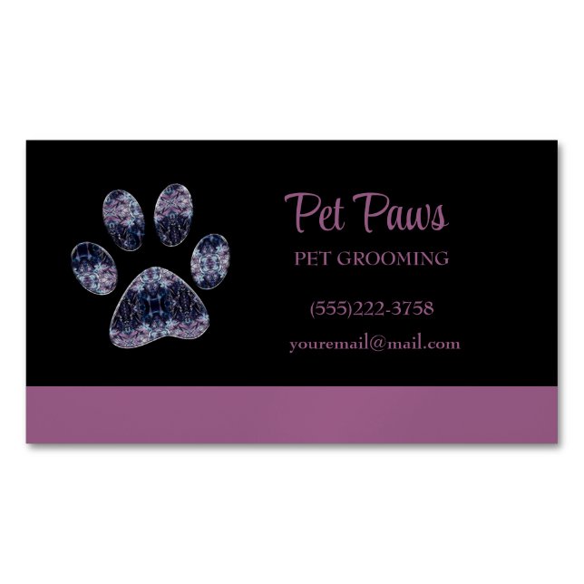 Abstrakter Lila Dog Paw Pet Grooming Service Busi Magnetische Visitenkarte (Vorderseite)