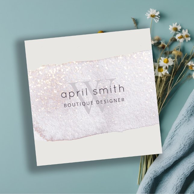 Abstrakter Lila Lilac Pinselstrich Monogram Shiny Quadratische Visitenkarte (Von Creator hochgeladen)