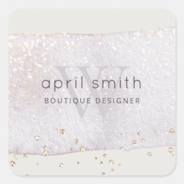 Abstrakter Lila Lilac-Pinselstrich Monogramm-Glitz Quadratischer Aufkleber