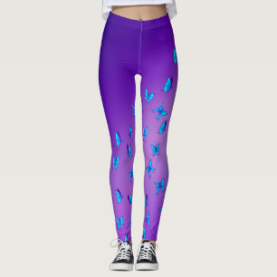 Abstrakter Lila Mond und Schmetterlinge Leggings