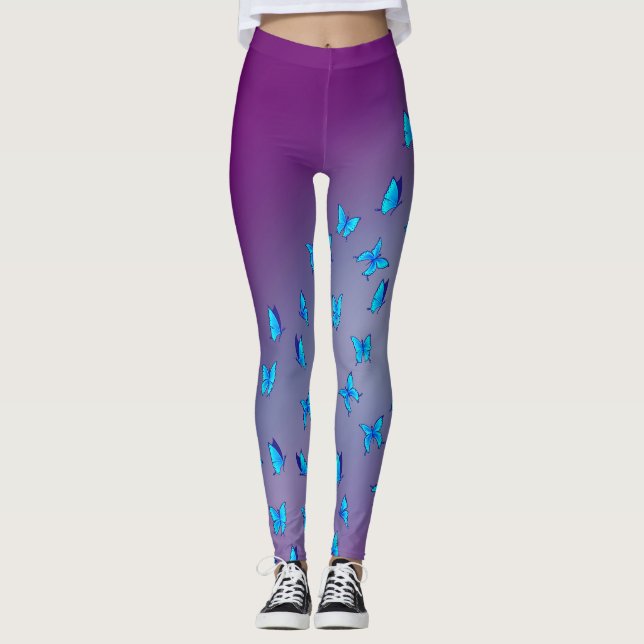 Abstrakter Lila Mond und Schmetterlinge Leggings (Vorderseite)
