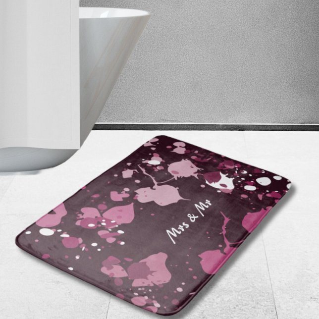 Abstrakter Lila rosafarbener Spritzer Splash Drops Badematte (Abstract Purple Pink Paint Splatter Splash Drops Bath Mat)