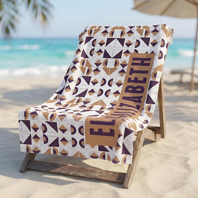 abstrakter Lila und goldener individuelle Name Strandtuch (Von Creator hochgeladen)