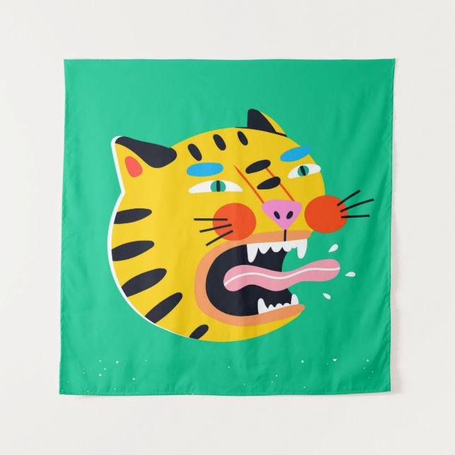 Abstrakter lustiger Tiger Wandteppich (Vorderseite)