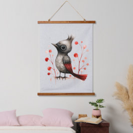 Abstrakter Mad Bird in Rot und Schwarz Wandteppich Mit Holzrahmen