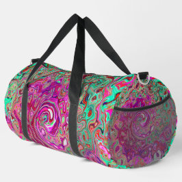 Abstrakter Magenta und grüner Retro-Flüssigkeitswi Duffle Bag