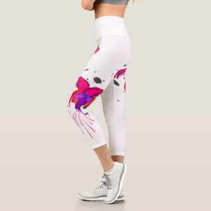 Abstrakter malerischer Spritzer Fuchsia Blüten Capri Leggings