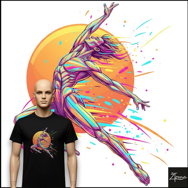 Abstrakter männlicher Tänzer Neon springende Figur T-Shirt (Von Creator hochgeladen)