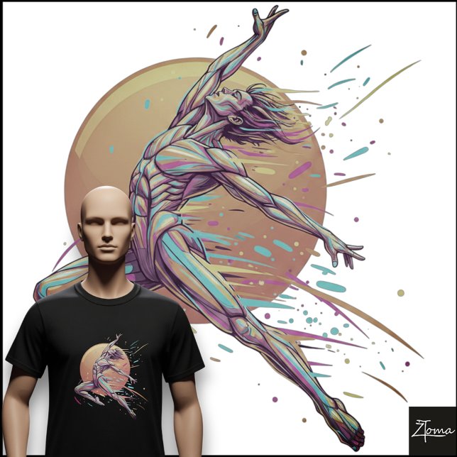 Abstrakter männlicher Tänzer Neon springende Figur T-Shirt (Von Creator hochgeladen)