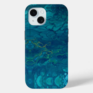Abstrakter Marmor, blau-gelb, mosaik Fluid Art iPhone 15 Hülle