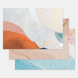 Abstrakter Marmor Gold Glitzer Pastelfarben Elegan Geschenkpapier Set