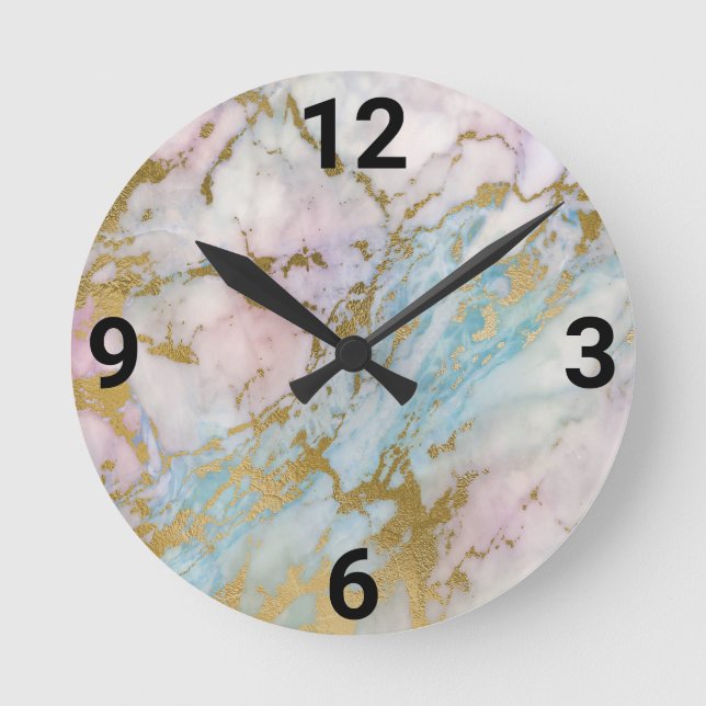 Abstrakter Marmor Inspiriert Rosa blaue WALL CLOCK Runde Wanduhr (Vorderseite)