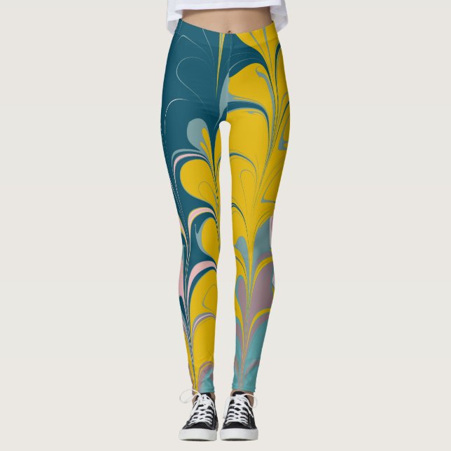 Abstrakter Marmor Modernes Ebru Muster Aquamarin u Leggings (Vorderseite)