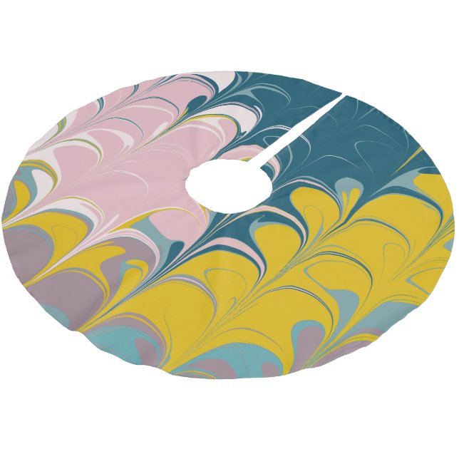 Abstrakter Marmor Modernes Ebru Muster Aquamarin u Polyester Weihnachtsbaumdecke (Schrägansicht)