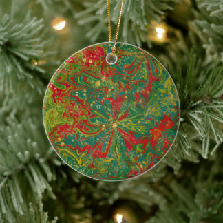 Abstrakter Marmor von Christmas Green Red Gold Keramik Ornament