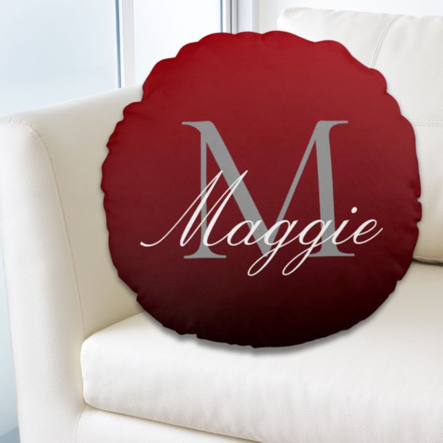 abstrakter Marsala-Rotburgunder Rundes Kissen (minimalist abstract marsala red burgundy maroon round pillow)