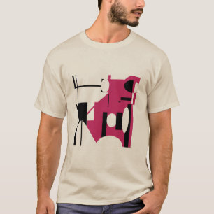 Abstrakter MCM-Look in burgundischen, schwarz geom T-Shirt