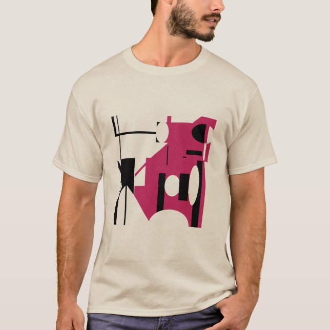 Abstrakter MCM-Look in burgundischen, schwarz geom T-Shirt (Vorderseite)