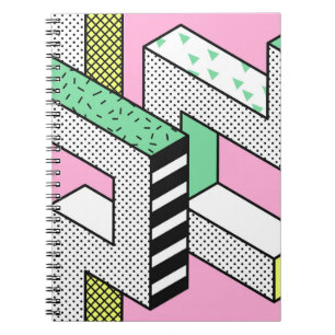 Abstrakter Memphis: Geometrische Formen der 80er J Notizblock