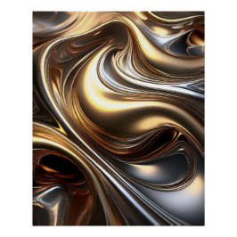 Abstrakter Metallic Flow - schlanker flüssiger Met Poster