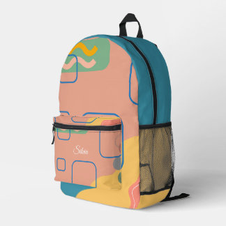 Abstrakter Mid-Century-Koralle-Teal-Personalisiert Bedruckter Rucksack