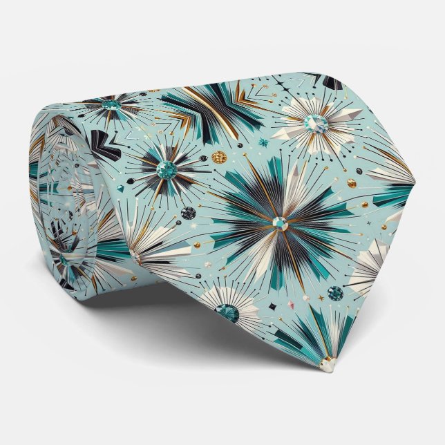 Abstrakter Mid-Century-Modern-Sternenburst-Diamant Krawatte (Gerollt)