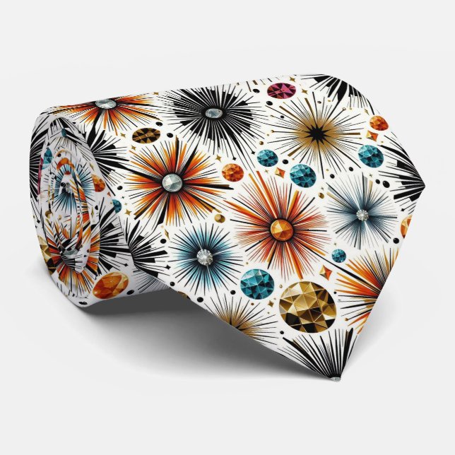 Abstrakter Mid-Century-Modern-Sternenburst-Diamant Krawatte (Gerollt)
