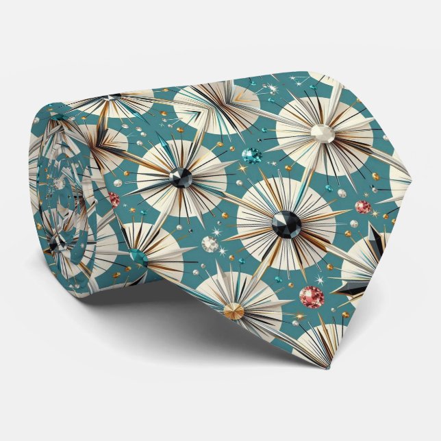 Abstrakter Mid-Century-Modern-Sternenburst-Diamant Krawatte (Gerollt)