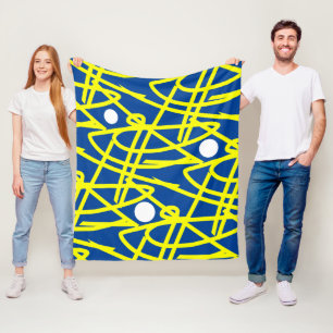 Abstrakter Minimalismus Gelbe Linien Blaues Plaid Fleecedecke