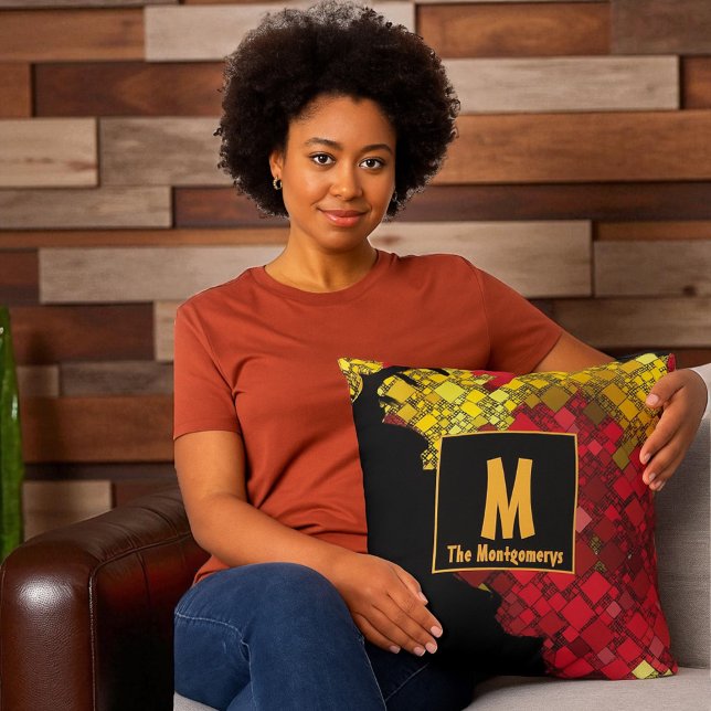 Abstrakter Mit Monogramm zeitgenössischer Individu Kissen (Monogram and name on both sides of pillow)